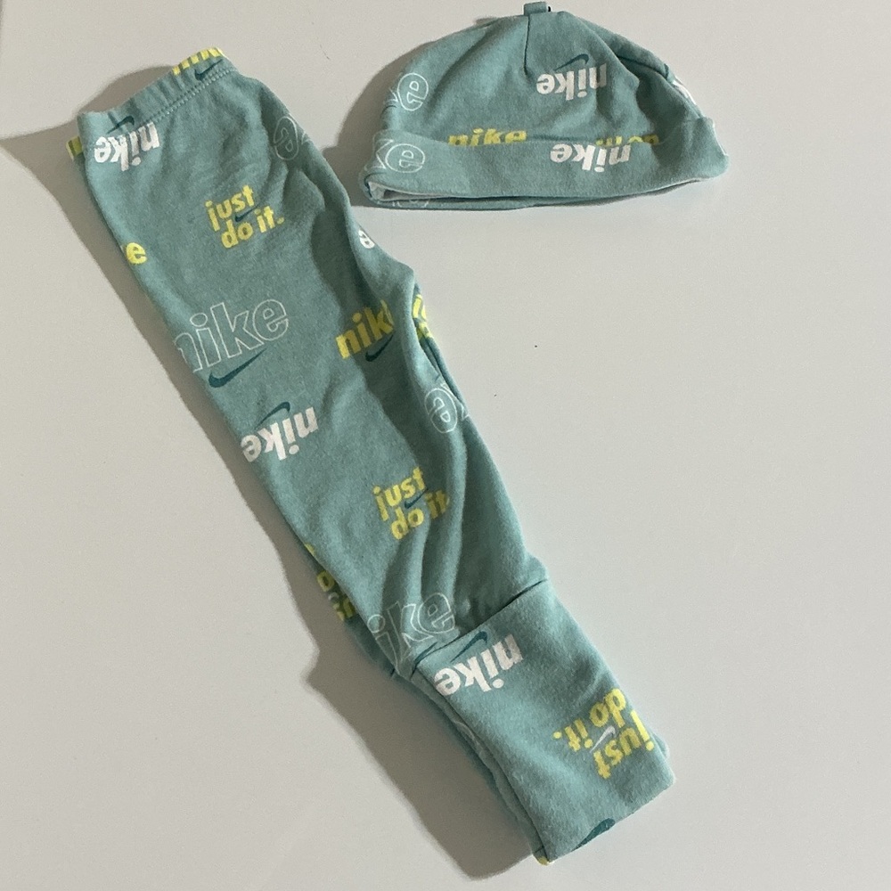 Nike Teal and Yellow Baby Set with Hat